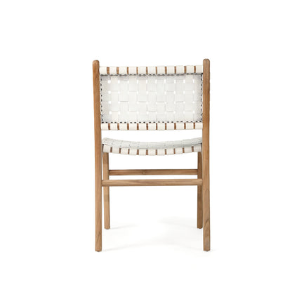 Witta Woven White Leather Dining Chairs with Teak Frame - www.elkstone.com.au