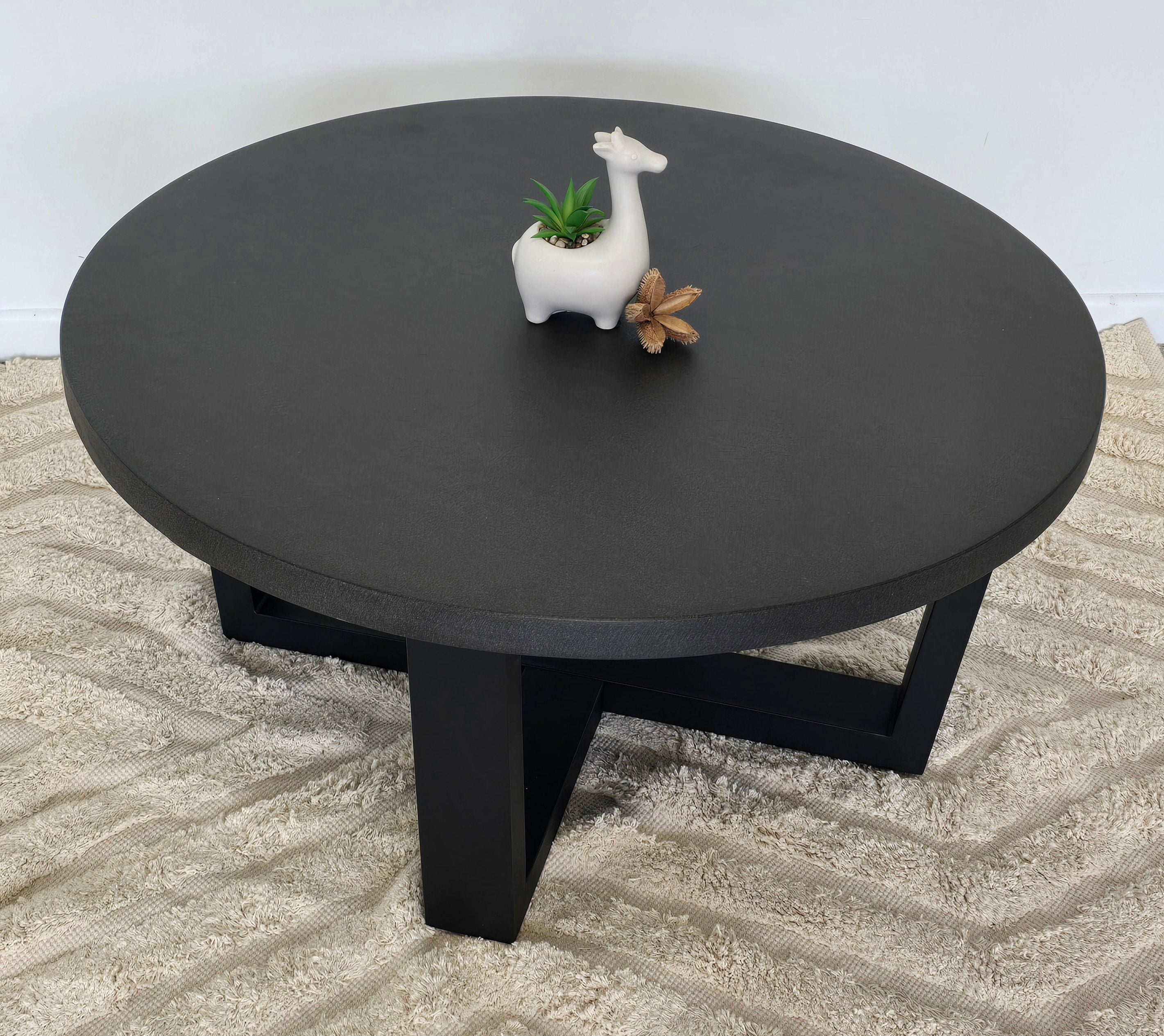 90cm Elkstone Round Coffee Table} Ebony Black with Black Powder Coated legs - www.elkstone.com.au