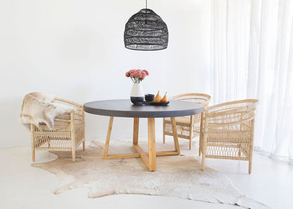 1.4m Alta Round Elkstone Dining Table| Ebony Black with Light Honey Acacia Legs - www.elkstone.com.au