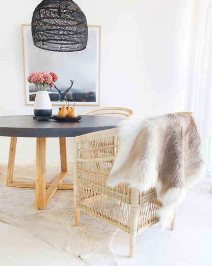 1.4m Alta Round Elkstone Dining Table| Ebony Black with Light Honey Acacia Legs - www.elkstone.com.au