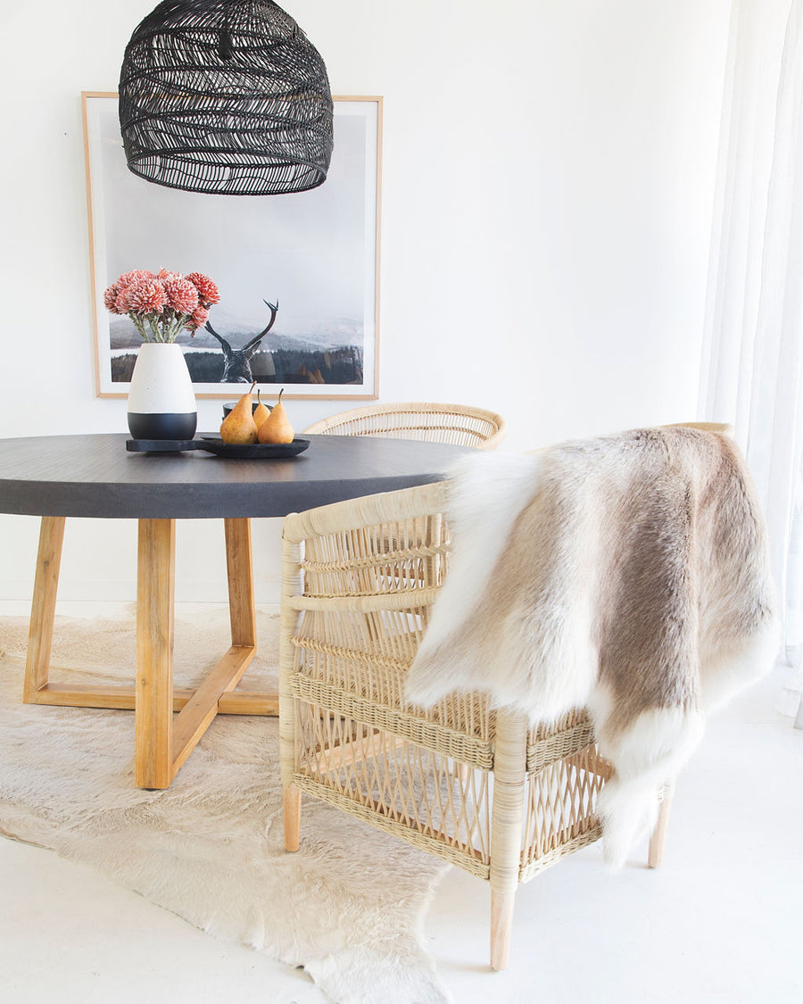 1.4m Alta Round Elkstone Dining Table| Ebony Black with Light Honey Acacia Legs