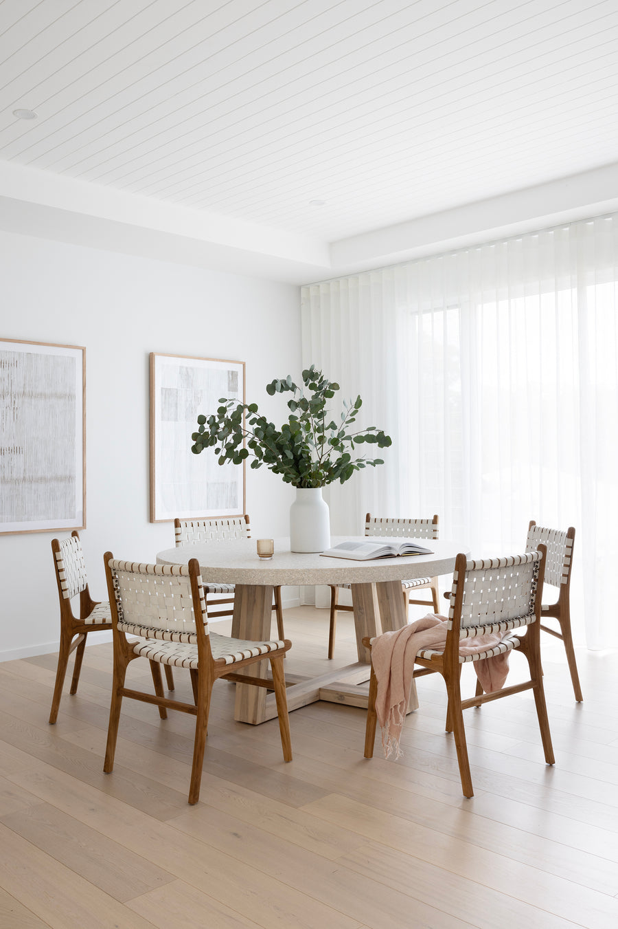 1.6m eTerrazzo Round Dining Table | Ivory Coast with Wide Ivory Washed Acacia Wood Legs - www.elkstone.com.au