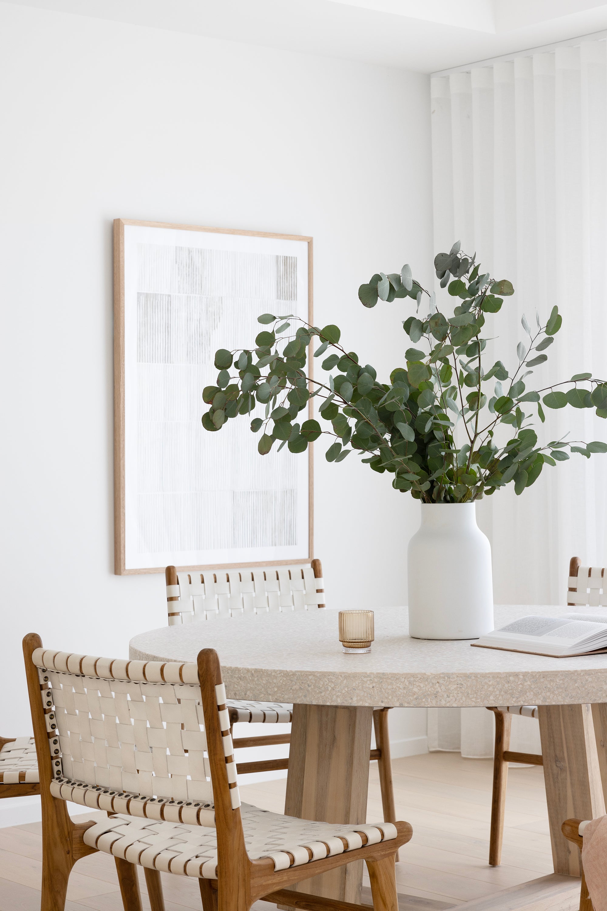 1.6 Ivory Coast eTerrazzo Dining Table and 6 Leather/Teak chairs - setting - www.elkstone.com.au