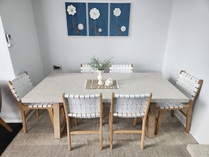 2.0m Dining suite| Ivory coast eTerrazzo Dining Table with 6 White leather chairs - www.elkstone.com.au
