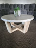 .90m COFFEE TABLE Round eTerrazzo Ivory Coast with Fat Ivory wash acacia legs - www.elkstone.com.au