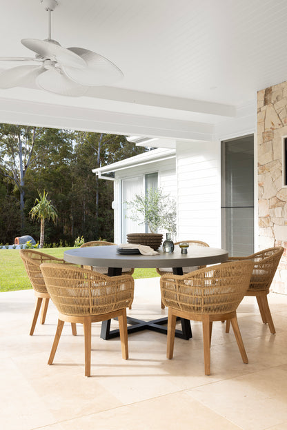 1.6m Alta Round Dining Table | Pebble Grey with Black Metal Legs - www.elkstone.com.au