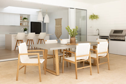 2.0m Sierra Rectangular Dining Table | Pebble Grey with Light Honey Acacia Timber Legs - www.elkstone.com.au