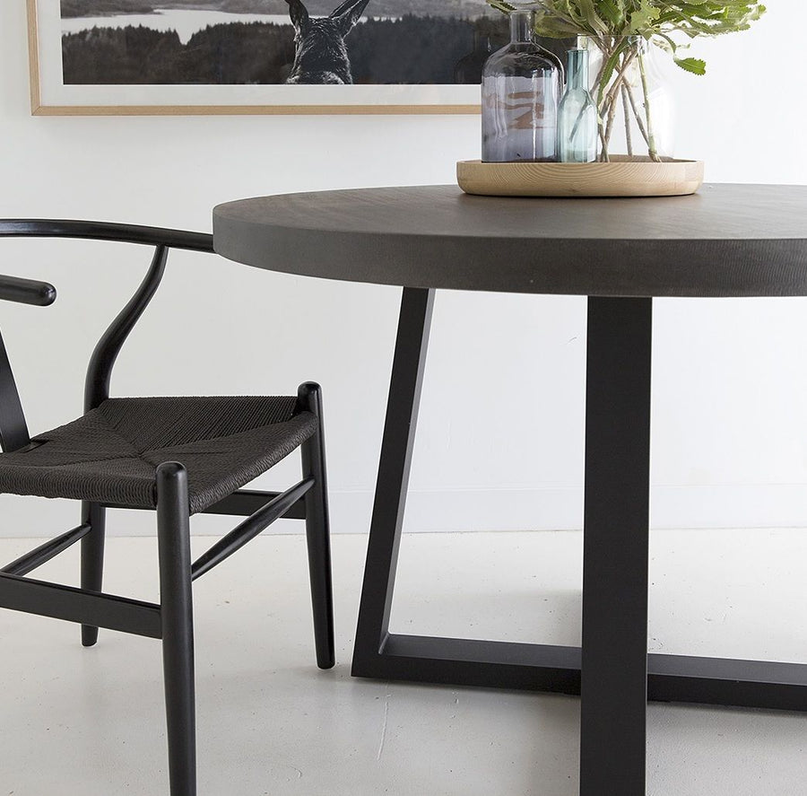 1.2m Alta Round Dining Table | Pebble Grey with Black Metal Legs | 10% Off - www.elkstone.com.au