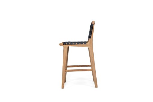 Witta woven leather Bar stool - Black Leather with  Teak frame - www.elkstone.com.au