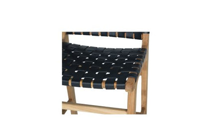 Witta woven leather Bar stool - Black Leather with  Teak frame - www.elkstone.com.au