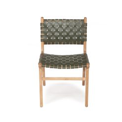 Witta Woven Olive Leather Chair with Teak Frame - www.elkstone.com.au