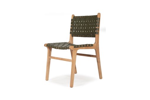 Witta Woven Olive Leather Chair with Teak Frame - www.elkstone.com.au