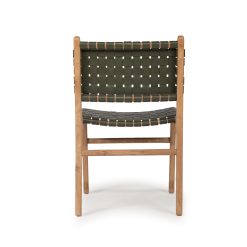 Witta Woven Olive Leather Chair with Teak Frame - www.elkstone.com.au