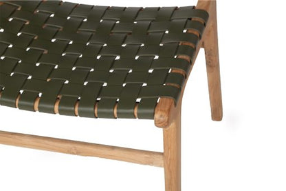 Witta Woven Olive Leather Chair with Teak Frame - www.elkstone.com.au
