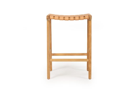 Witta Leather Saddle Stool - Woven Natural Leather on Teak Frame - www.elkstone.com.au