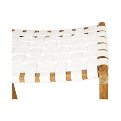 Witta woven stool | White Leather and Teak
