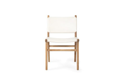 Witta Flat Leather Dining Chair White with Teak Frame - www.elkstone.com.au