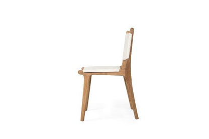 Witta Flat Leather Dining Chair White with Teak Frame - www.elkstone.com.au