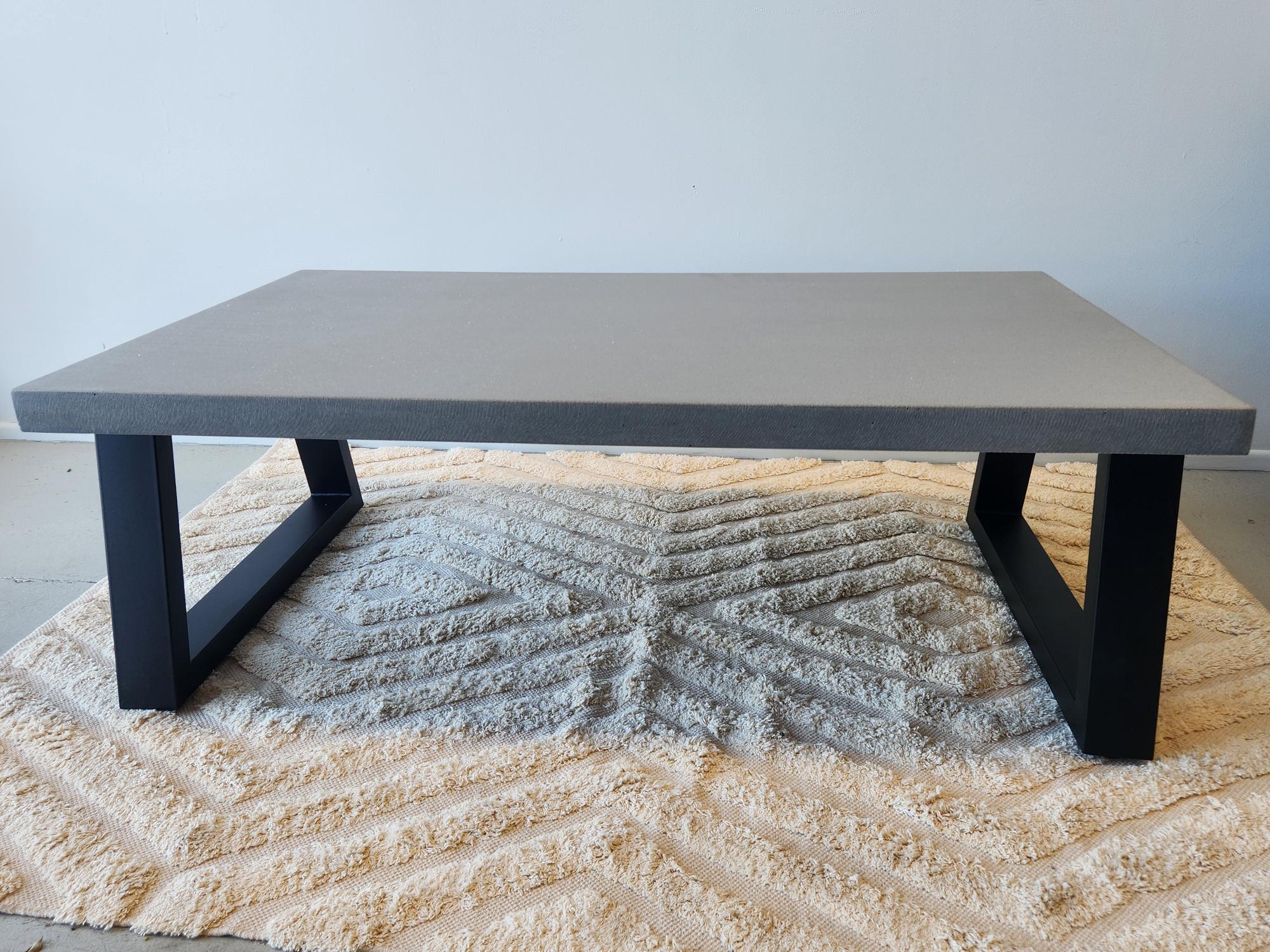 1.3m Rectangular Pebble Grey Coffee Table with Black Powder Coated legs - www.elkstone.com.au