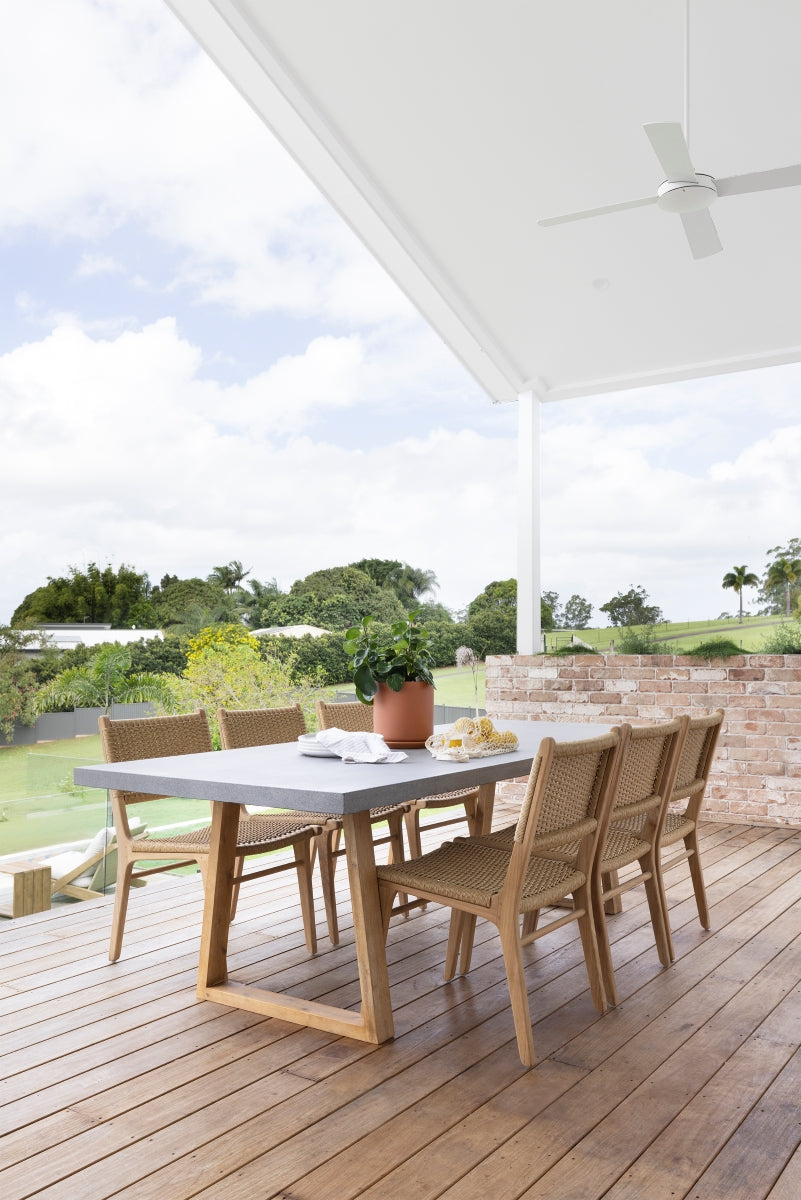 2.4 Pebble Grey Sierra rectangular table with Light Honey Timber Acacia legs | 6 chairs - www.elkstone.com.au