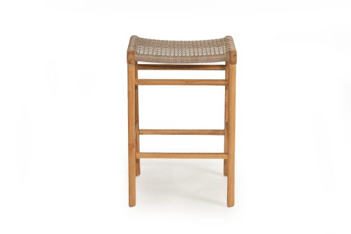 Stradbroke Saddle Stool Washed Grey with Teak timber frame