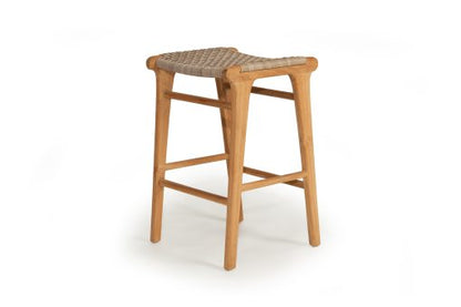 Stradbroke Saddle Stool Washed Grey with Teak timber frame