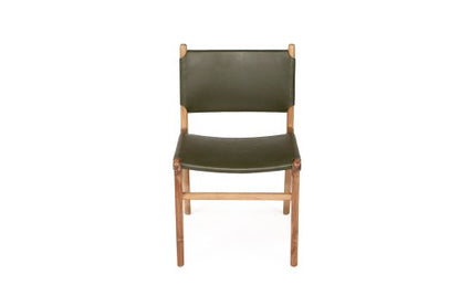 Witta Flat Leather Dining Chair| Olive Leather with Teak Frame - www.elkstone.com.au