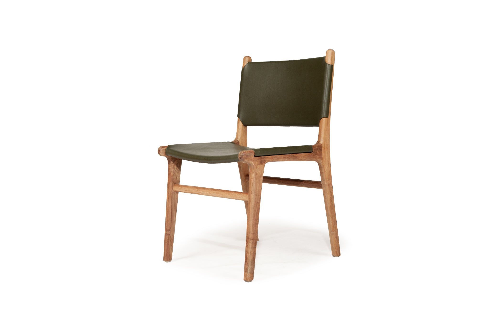 Witta Flat Leather Dining Chair| Olive Leather with Teak Frame - www.elkstone.com.au