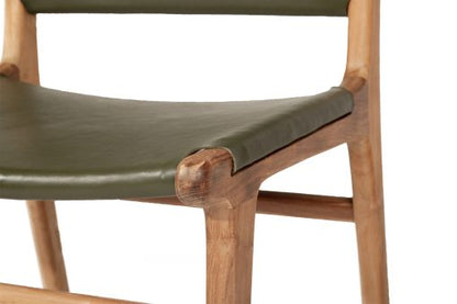Witta Flat Leather Dining Chair| Olive Leather with Teak Frame - www.elkstone.com.au