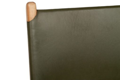 Witta Flat Leather Dining Chair| Olive Leather with Teak Frame - www.elkstone.com.au