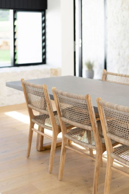 Stradbroke Dining Chair| Washed Grey Cord and Teak Wood Legs - www.elkstone.com.au