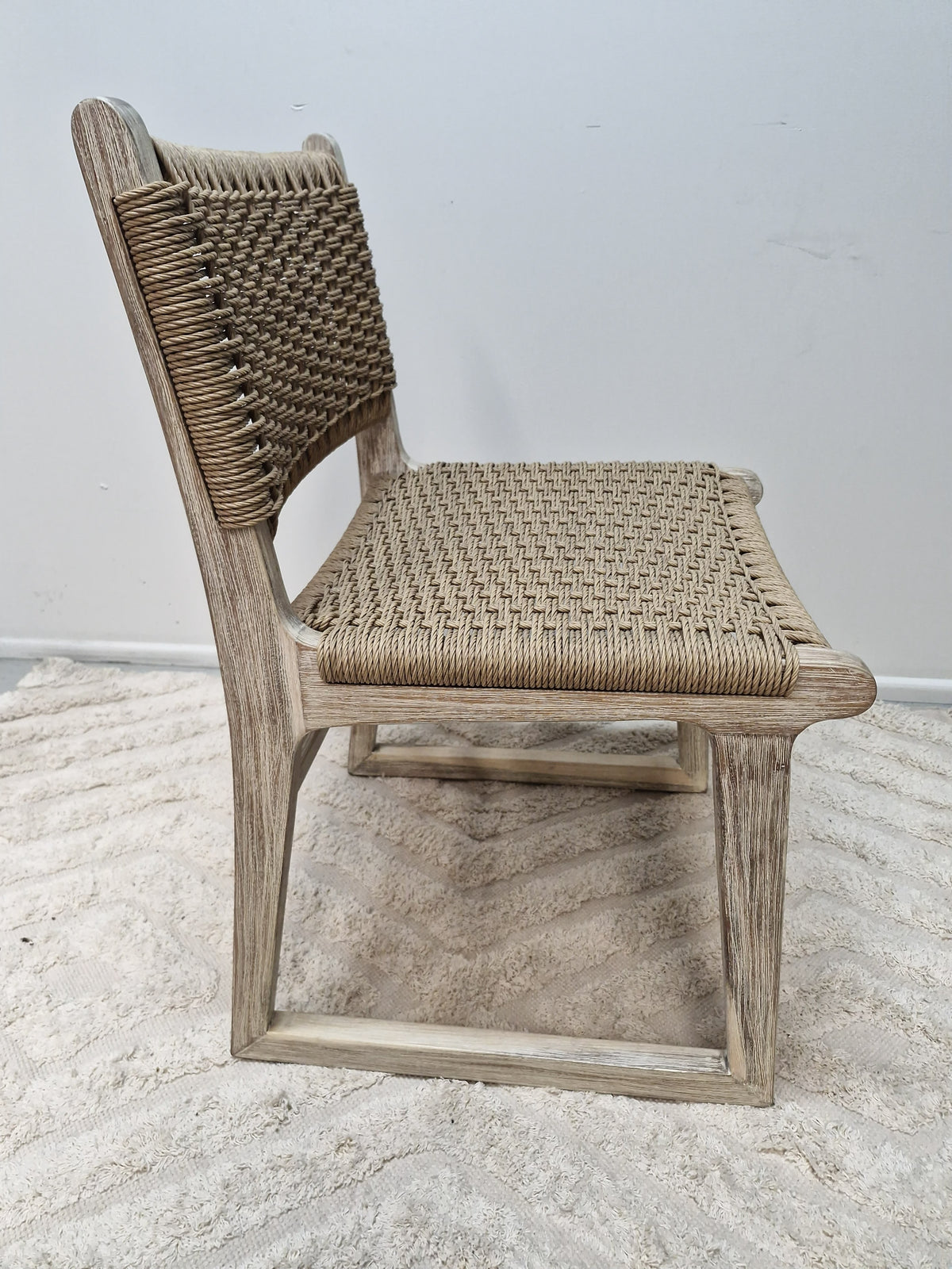 Sachelle Sand Wicker Woven Dining Chair | Ivory wash Timber Frame