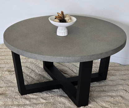 90cm Elkstone Round Coffee Table| Speckled Grey with Black powder Coated legs - www.elkstone.com.au