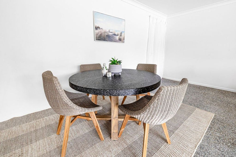 1.2m eTerrazzo Rich Umber Round Dining Table| with Black Powder Coated legs - www.elkstone.com.au