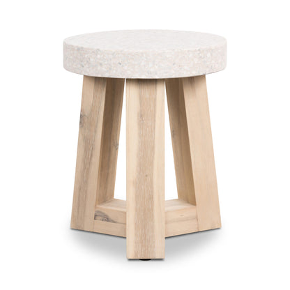 35cm eTerrazzo Round Stool | Ivory Coast with Wide Ivory Wash Legs - www.elkstone.com.au