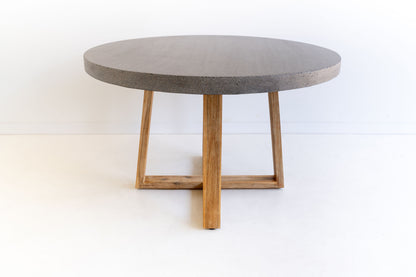 1.2m Alta Round Dining Table - Speckled Grey with Light Honey Acacia Wood Legs - www.elkstone.com.au