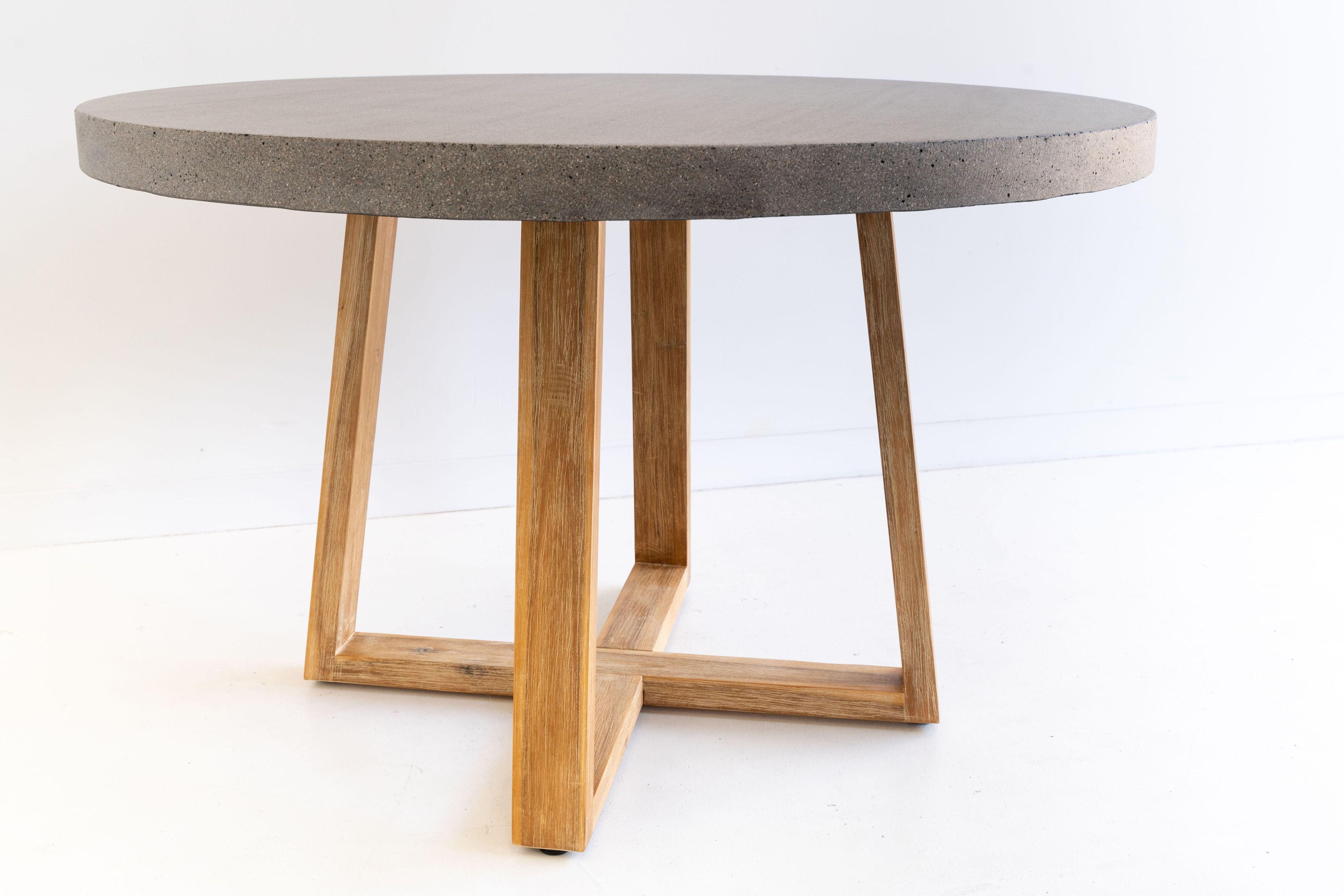 1.2m Alta Round Dining Table - Speckled Grey with Light Honey Acacia Wood Legs - www.elkstone.com.au