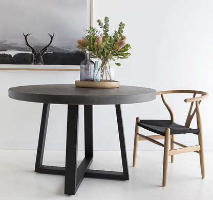 1.2m Alta Round Dining Table - Black with Black Metal Legs - www.elkstone.com.au