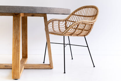 1.0m Alta Round Dining Table - Speckled Grey with Light Honey Timber Legs - www.elkstone.com.au