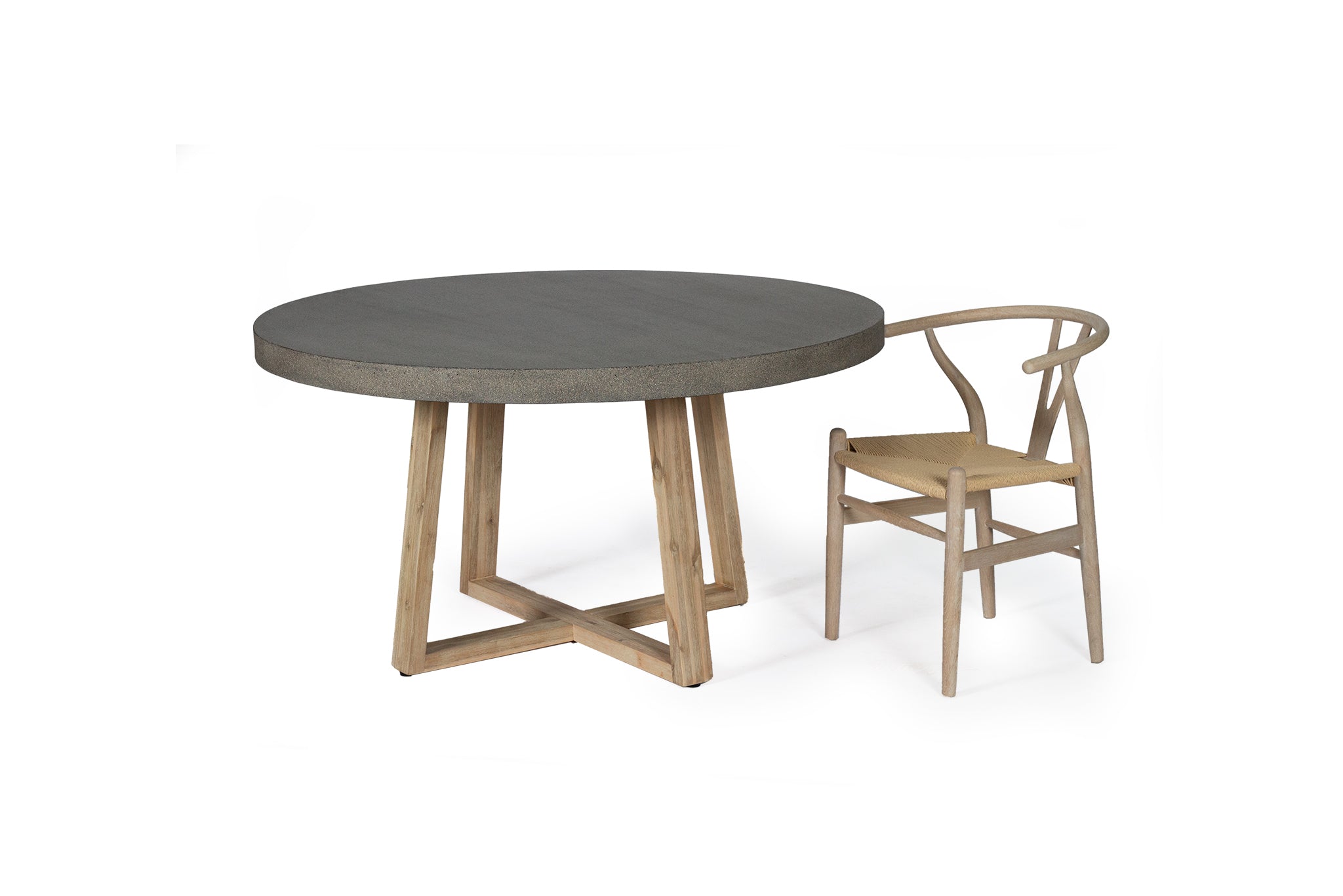 1.4m Alta Round Dining Table - Speckled Grey with Ivory Washed Timber Legs - www.elkstone.com.au