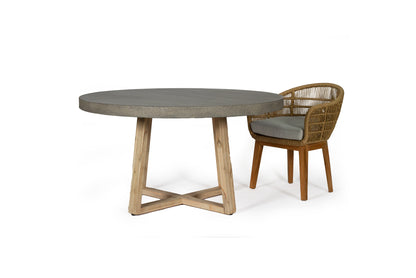 1.4m Alta Round Dining Table - Speckled Grey with Ivory Washed Timber Legs - www.elkstone.com.au