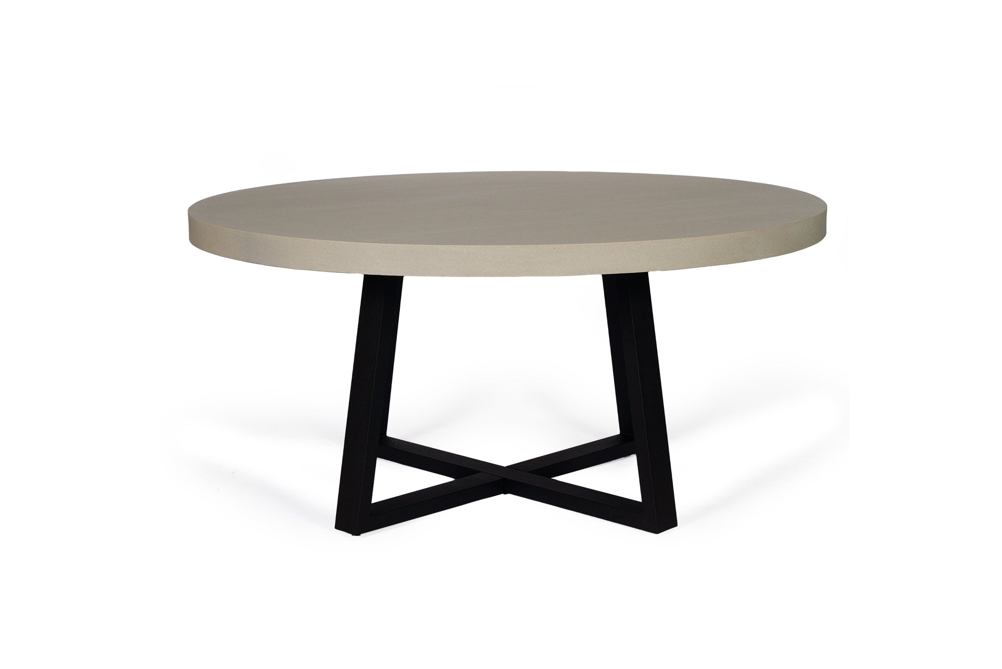 1.6m Alta Round Dining Table - Beige top with Black Powder Coated Iron Legs - www.elkstone.com.au