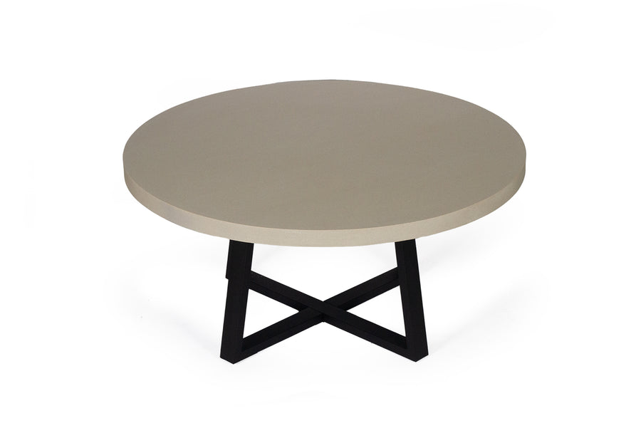 1.6m Alta Round Dining Table - Beige top with Black Powder Coated Iron Legs - www.elkstone.com.au