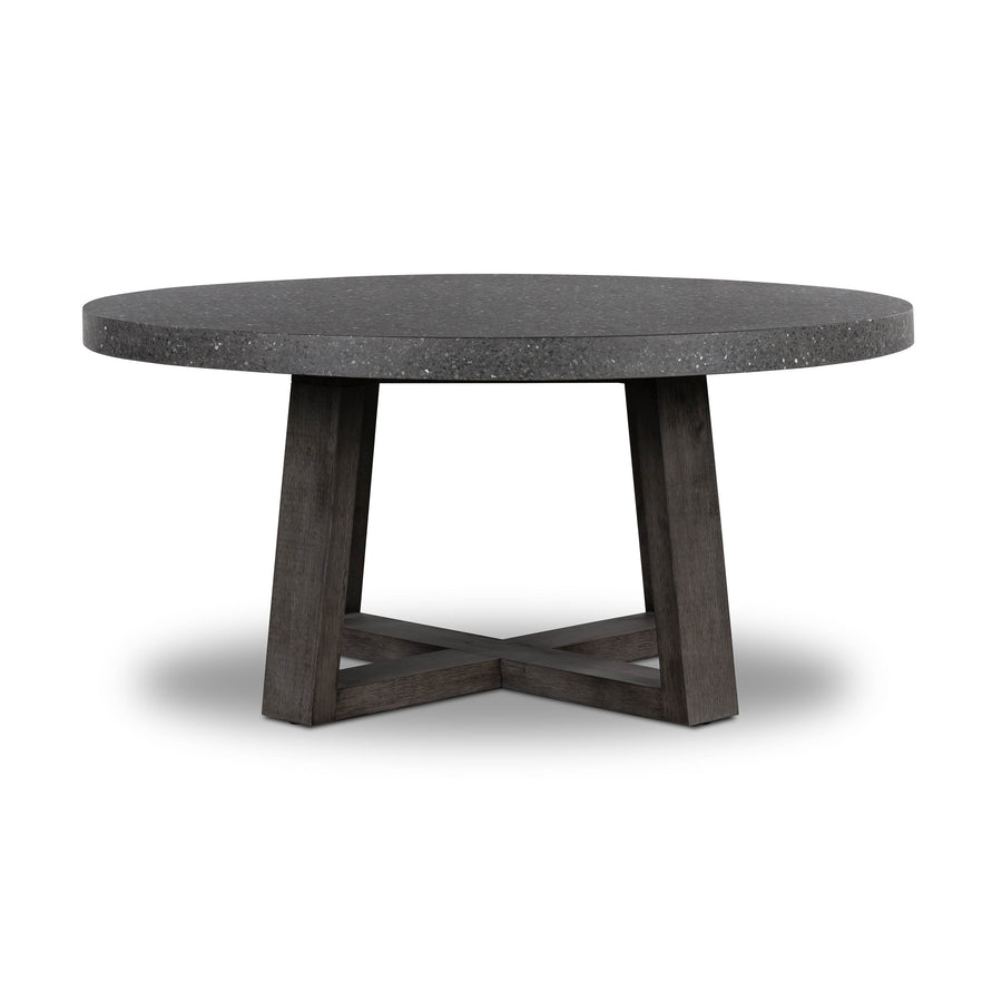 1.6m eTerrazzo Round Dining Table | Apollo with Wide Ebony Acacia Wood Legs - www.elkstone.com.au