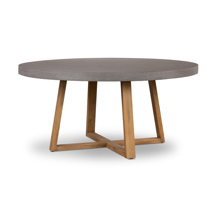 1.6m Alta Round Dining Table | Speckled Grey with Light Honey Acacia Wood Legs - www.elkstone.com.au