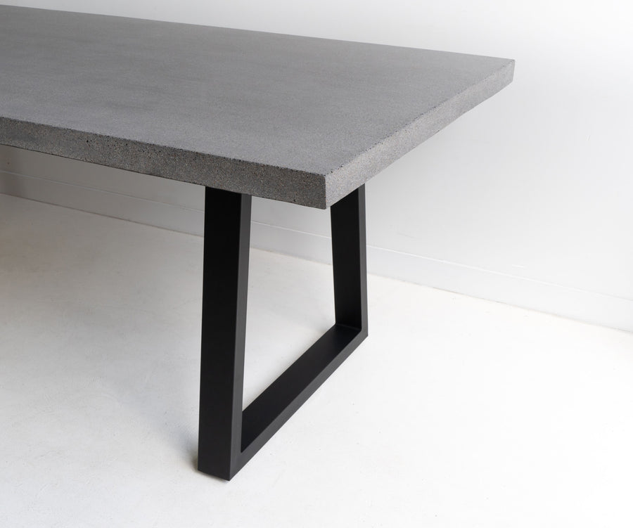 2.0m Alta Rectangular Dining Table - Speckled Grey with Black Powder Coated Iron Legs - www.elkstone.com.au