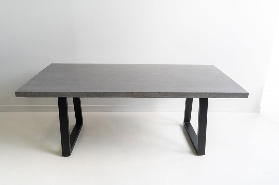 2.0m Alta Rectangular Dining Table - Speckled Grey with Black Powder Coated Iron Legs - www.elkstone.com.au