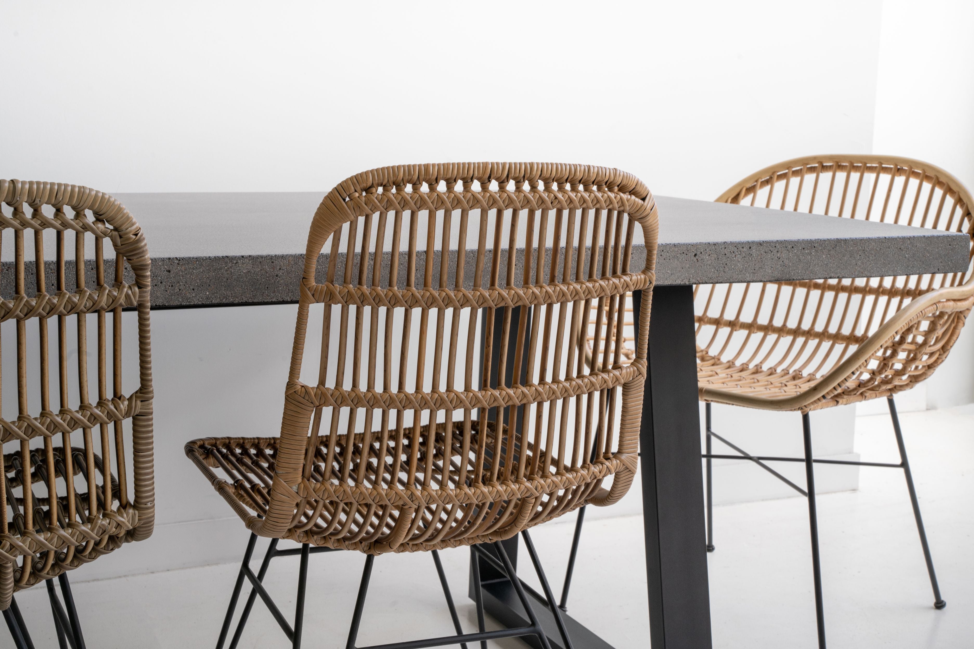 2.0m Alta Rectangular Dining Table - Speckled Grey with Black Powder Coated Iron Legs - www.elkstone.com.au