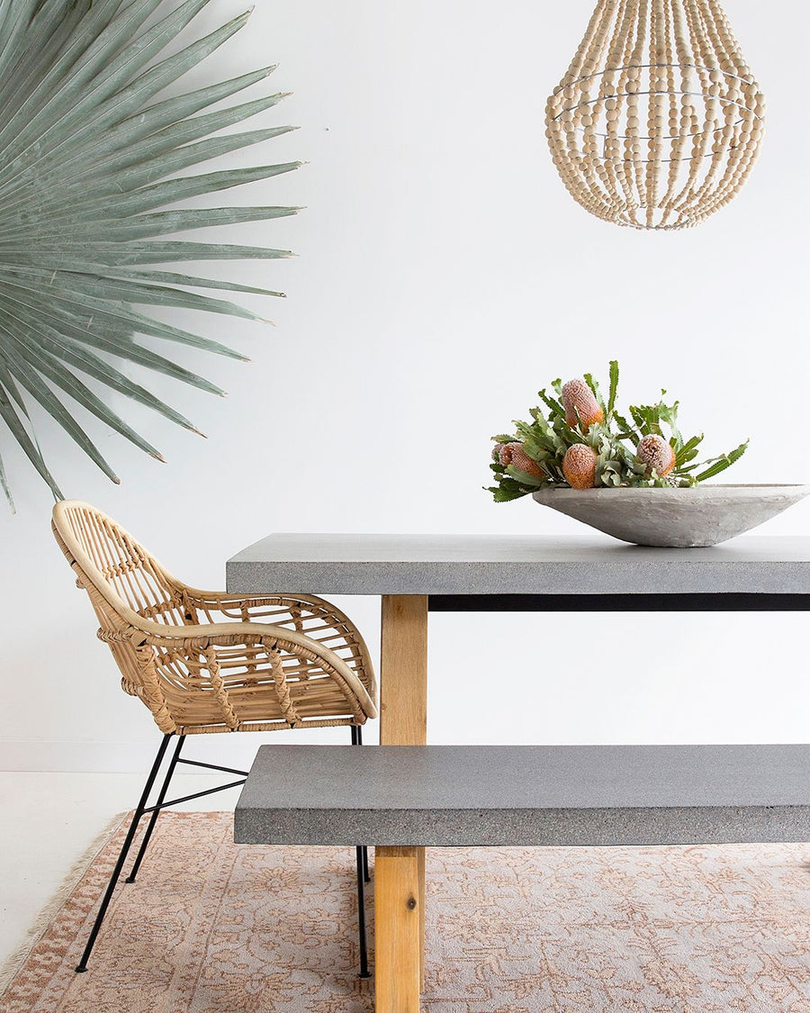 1.8m Alta Rectangular Dining Table - Speckled Grey with Light Honey Acacia Wood Legs - www.elkstone.com.au