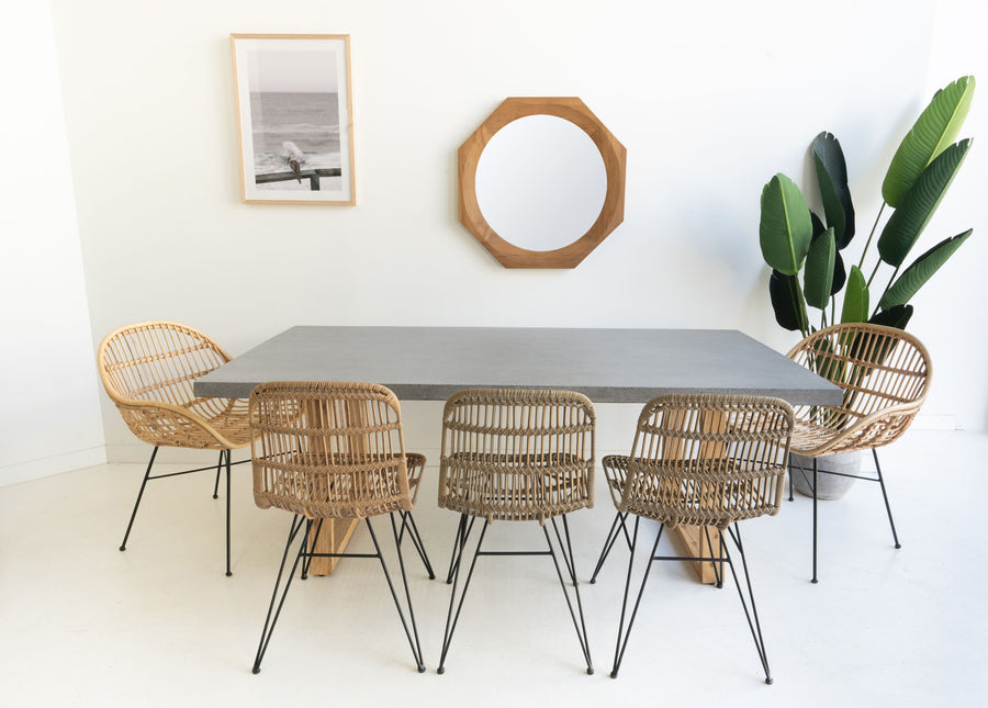 2.0m Alta Rectangular Dining Table - Speckled Grey with Light Honey Timber Legs - www.elkstone.com.au